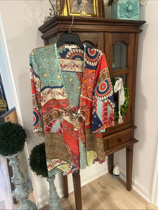 CAbi Jackets & Blazers - CAbi Teal, Navy & Coral Floral-Print Kimono